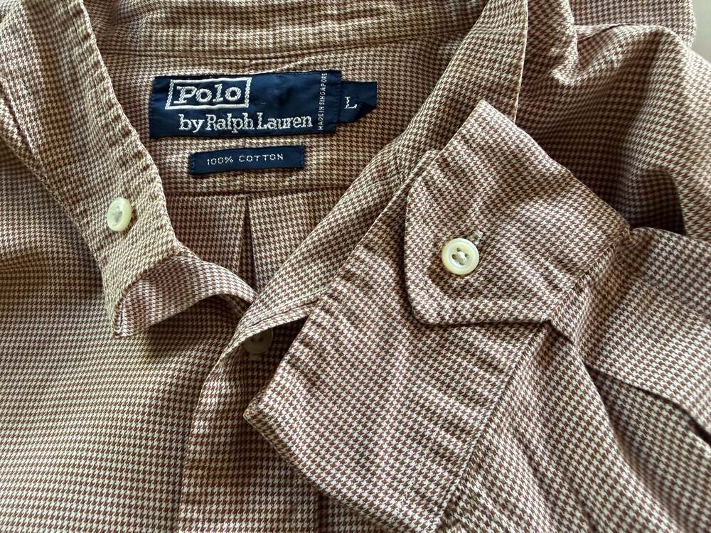Vintage Polo by Ralph Lauren Brown Houndstooth Button Down Shirt Size L